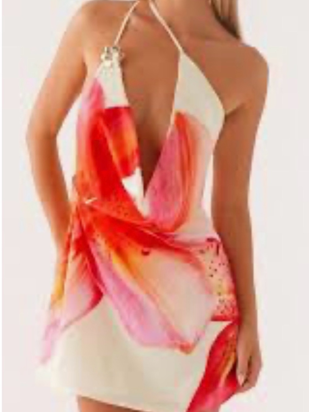 NWT aiva Women's Halter Floral Mini Dress - White & Pink/Red